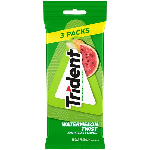 Trident Sugar Free Gum, Watermelon, 3 Packs of 14 Pieces (42 Total Pieces)