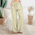 thumbnail image 2 of Povozer Linen Pants Women Vacation Loose Drawstring Waist Women's Cotton Cinen Pants with Pockets(Beige,L), 2 of 5