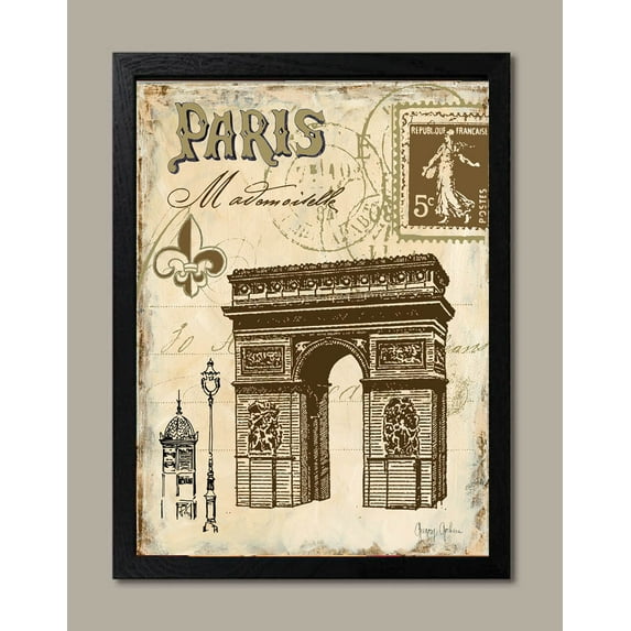 Vintage Paris Postcard Triomphe De Arc Framed As 11x14 & Ready to Hang