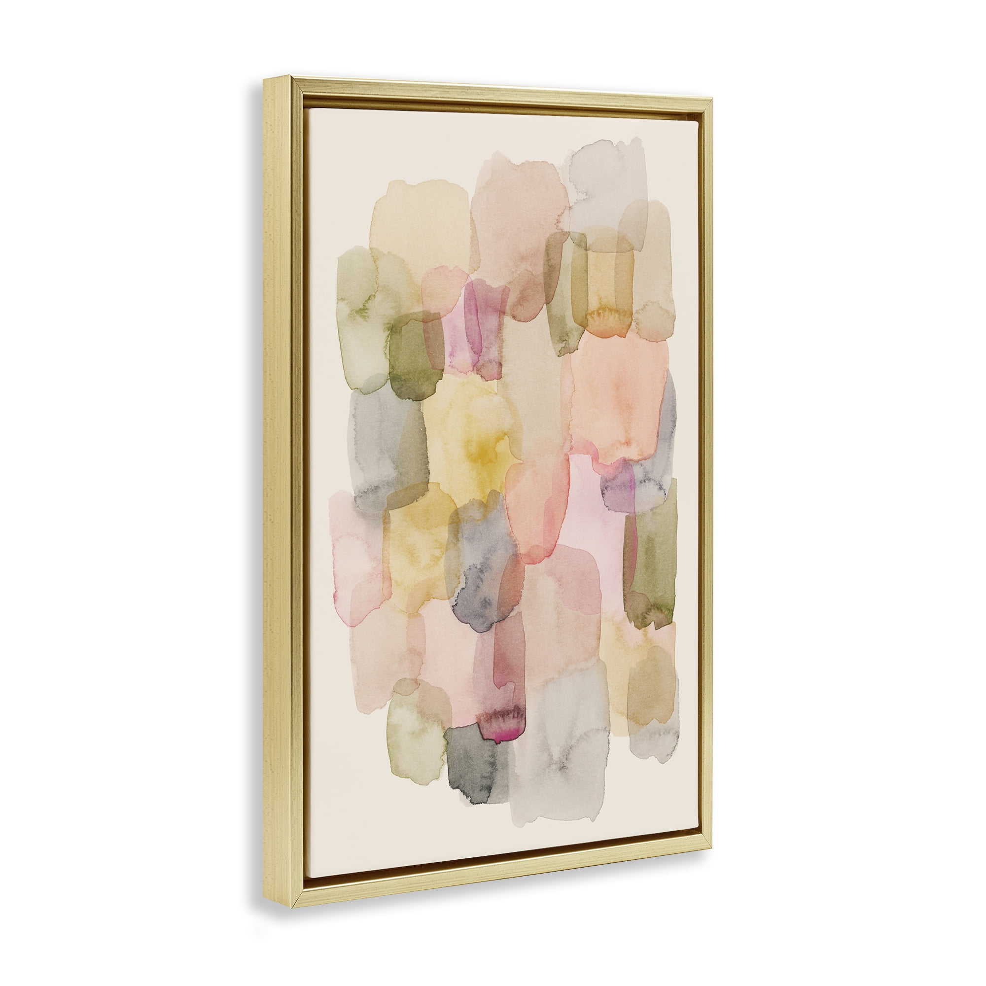 Stupell Industries Muted Paint Blotches Abstract Painting Gold Floater Framed Canvas Art Print Wall Art, 17 x 25