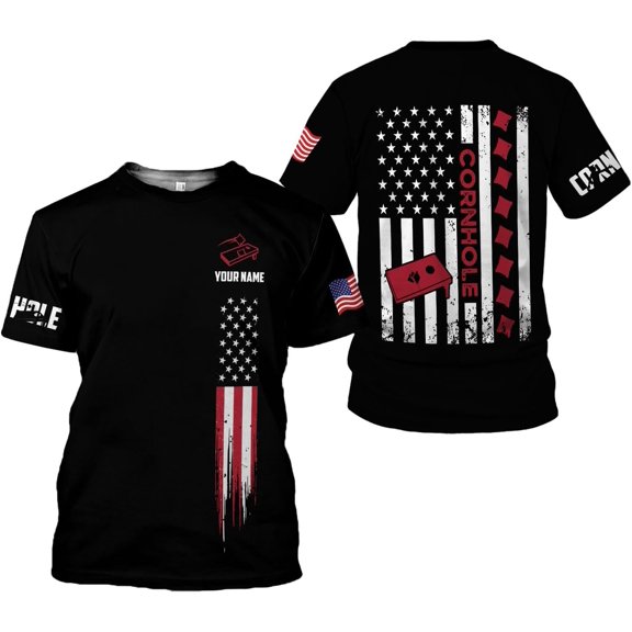 Personalized Cornhole 3D Player T-Shirt for Team Uniform Funny Gift Men Women (S)