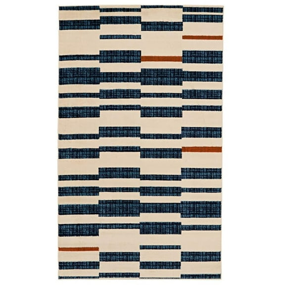 Linon Calibri Leslie Polypropylene 6'5"x9'3" Rug in Bone and Blue