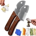 thumbnail image 1 of Wooden Handled Household Scallion Slicer, Multifunctional Kitchen Vegetable Peeler, 2026 Upgrade Multi-Functional Butter Knife 3-1 Built-in Bottle Opener, Spreader & Shredder for Bread, Toast (2PC), 1 of 7
