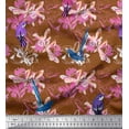 thumbnail image 1 of Soimoi Brown Cotton Poplin Fabric Floral & Bird Printed Fabric 1 Yard 42 Inch Wide, 1 of 1