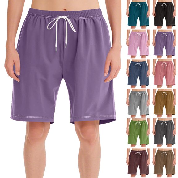 Plus Size Athletic Shorts for Women Casual Solid Color Elastic Waist Drawstring Beach Shorts Gym Shorts Women Pants for Summer, Size S-5XL