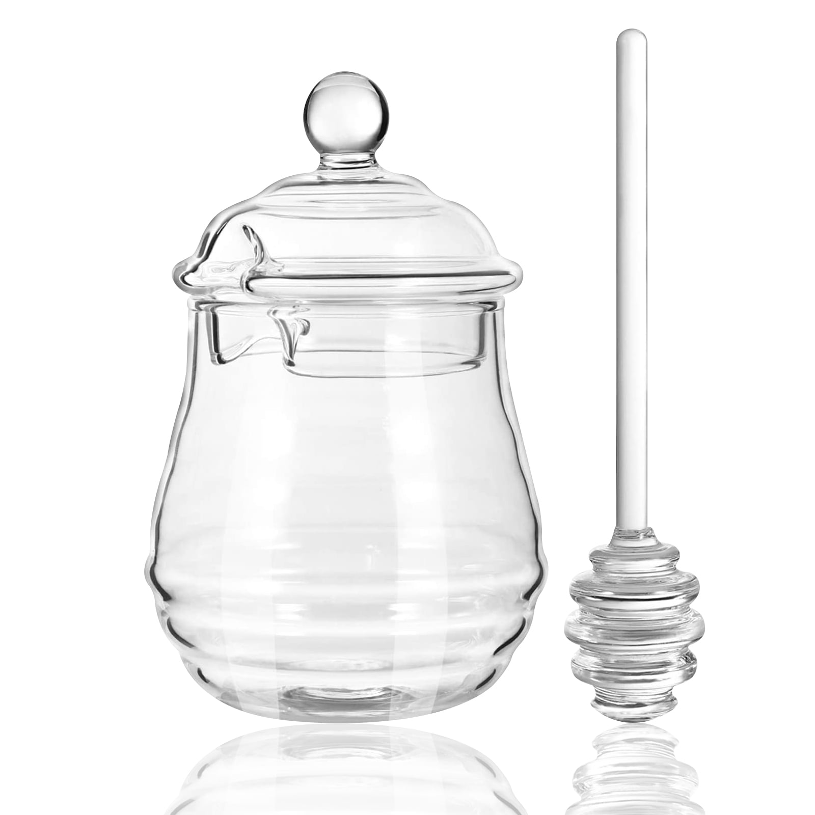 Clear Honey Jar with Dipper and Lid Borosilicate Glass Beehive, 8.4