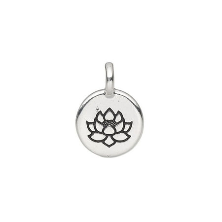 

Drop TierraCast antique silver-plated pewter (tin-based alloy) 11.5mm single-sided round with lotus. Sold per pkg of 2.