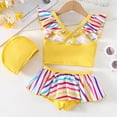 thumbnail image 4 of CAUYDY Kid Girls Swimsuit 3Pcs Sets 1 x Baby Girl Bikini Swimsuit + 1 x Bikini Bottoms + 1 x Hat Toddler Girl Swimsuit Sets 4T 5T 6T 7T Girls Summer Swimwear(P05-Yellow,1-2 Years), 4 of 4