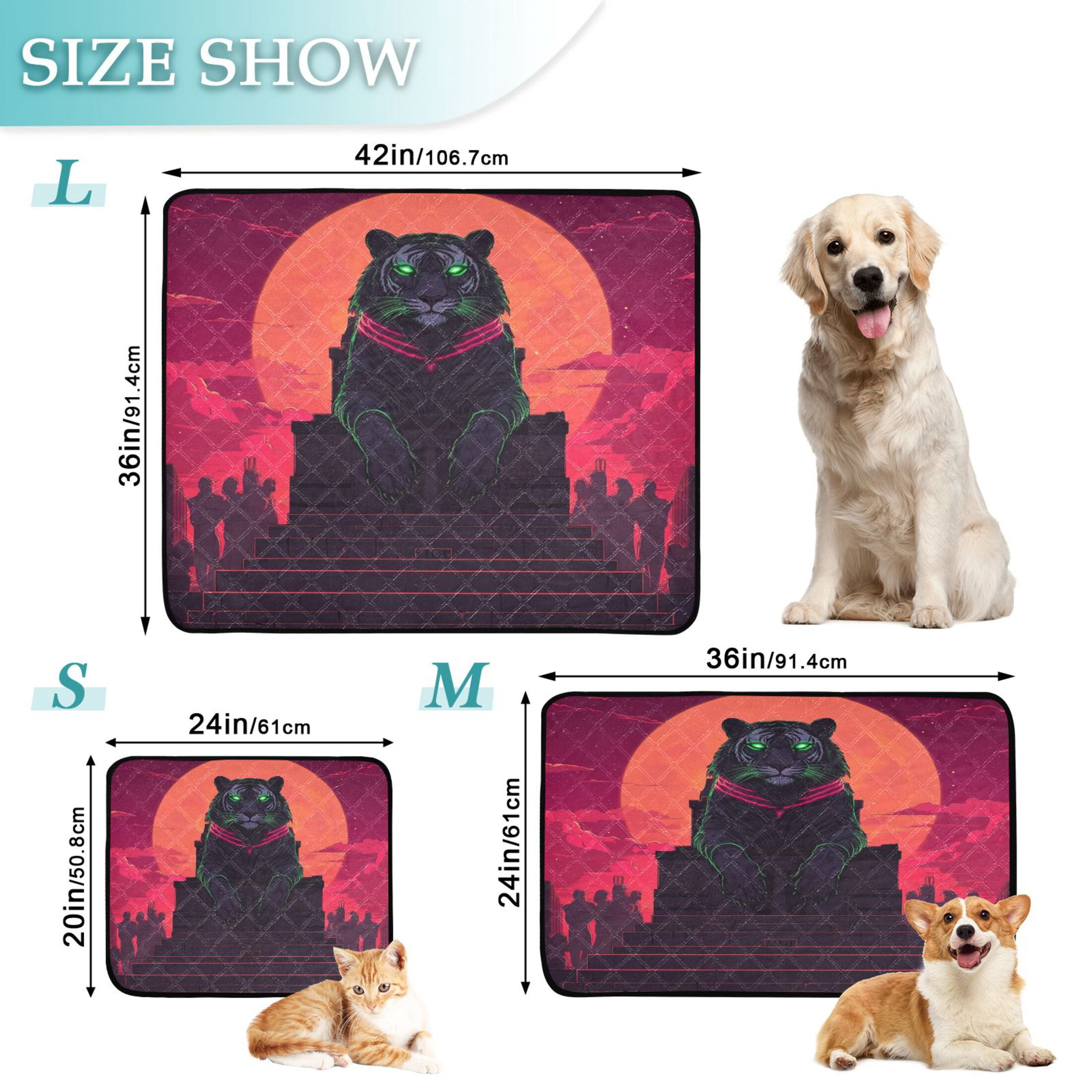 Qxltty Black Tiger with Glowing Green Eyes Cat litter Pads Pet Set of 3 Diaper Mats Center Anti-leakage Layer Absorbent Soft and Comfortable