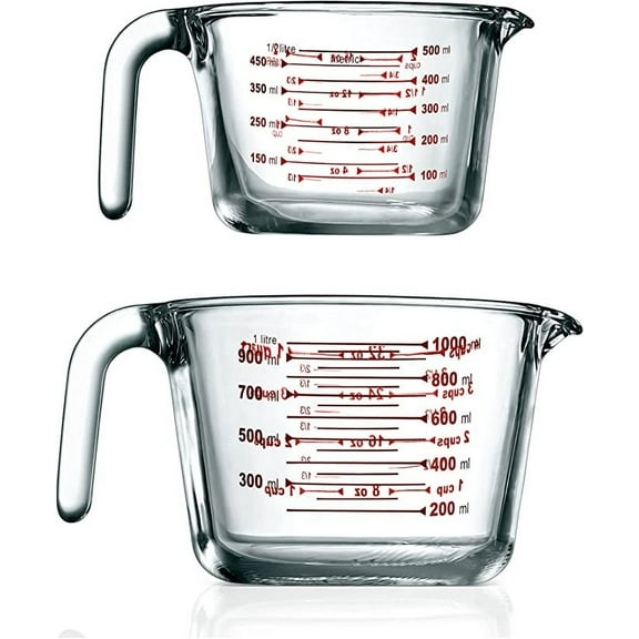 NutriChef 2Pieces Measuring Cups Premium Heat Resistant Borosilicate Glass Measuring Cups W/ Handle