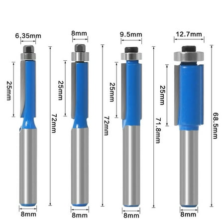 

4pcs 8mm Shank Double-edged Trim Router Bits with Bearing for Template Pattern