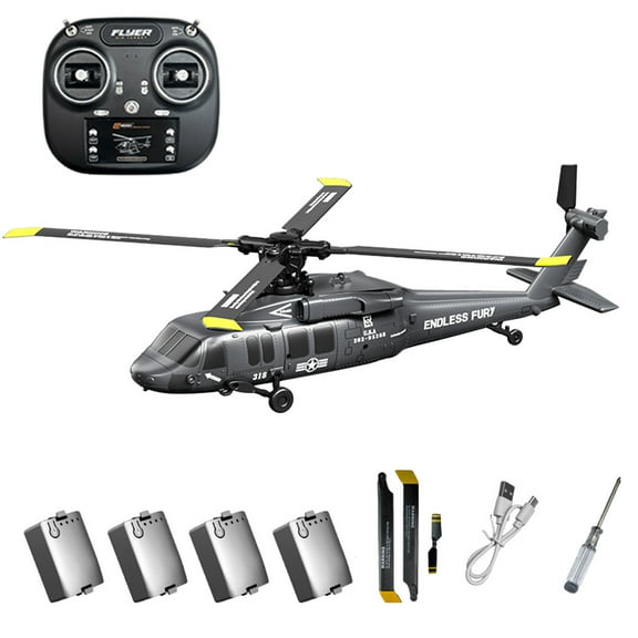 K200 UH-60 One-Key Inverted Flight RC Helicopter with 6-Axis Gyro, 2.4G 6CH Simulation Blackhawk Aerobatic RC Helicopter with Altitude Hold & Optical Flow Positioning for Enthusiasts - RTF