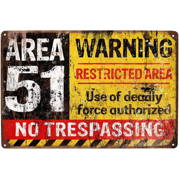 Warning Area 51 No Trespassing, Metal Tin Sign, Fun Antique Plaque Poster Wall Decor
