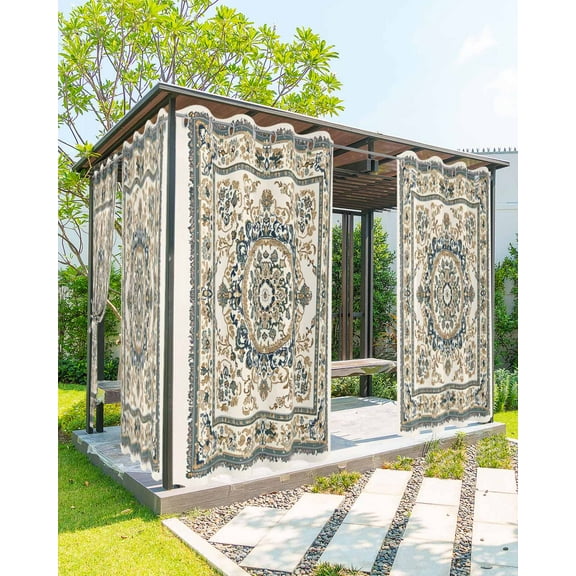 nqOlkjepod Outdoor Curtains for Patio Waterproof, Sage Green Beige Boho Outdoor Privacy Panels Grommet, Southwestern Geometric Ethnic Blackout Outside Curtains for Porch/Cabana 54"x84", 2 Panels