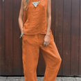 thumbnail image 3 of Spring Summer New Solid Color Sleeveless Cotton And Linen Women's Suit Simple Fashion Pocket Casual Long Pants Female 2piece Set, 3 of 5