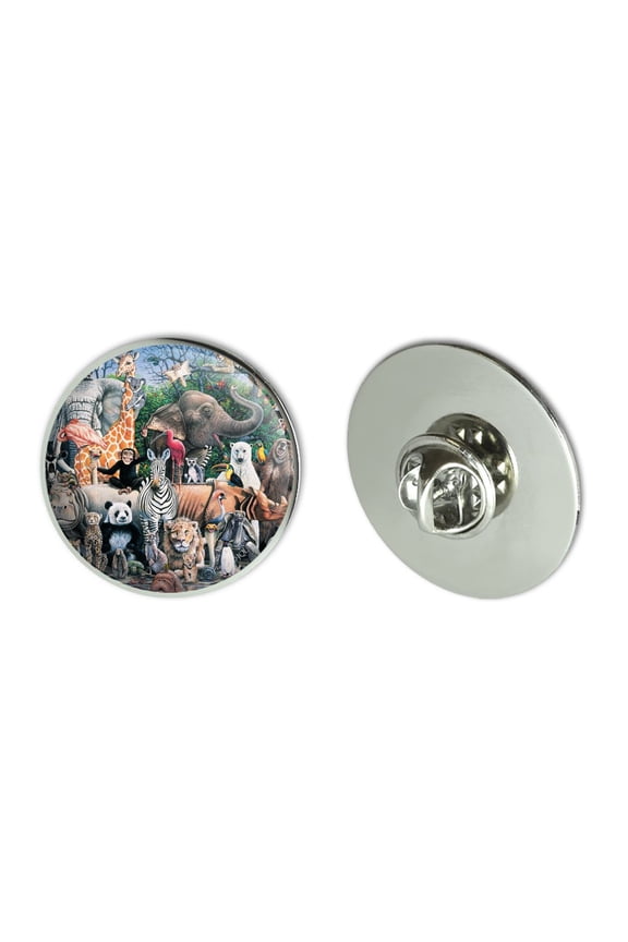 World Animals Family Reunion Monkey Bear Zebra Elephant Metal 1.1" Tie Tack Hat Lapel Pin Pinback