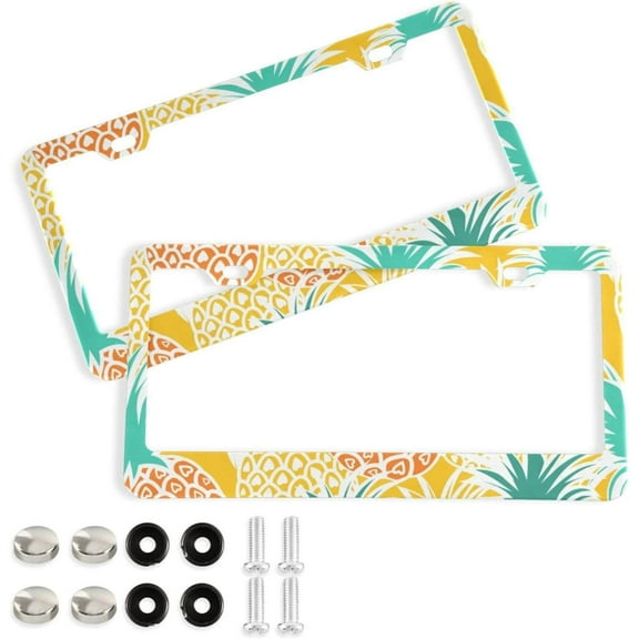 Coolnut Pineapple License Plate Frames 2pcs, Aluminum Universal Car License Plate Holder with Round Hole for US Vehicles, 12"x 6"