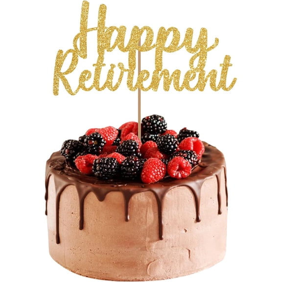 Happy Retirement Cake Topper – Gold Glitter Retired Cake Picks, Party Favors & Supplies – Farewell Office Retirement Party Decorations – Cardstock – Gold