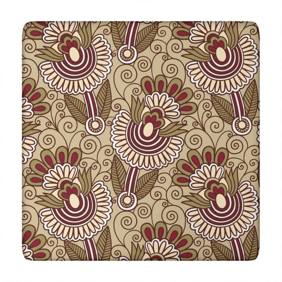 Paisley Bohemian Vintage Square Elastic Tablecloth - Snug Fit Windproof Washable Table Cover for Outdoor Picnic 34x34 Inches