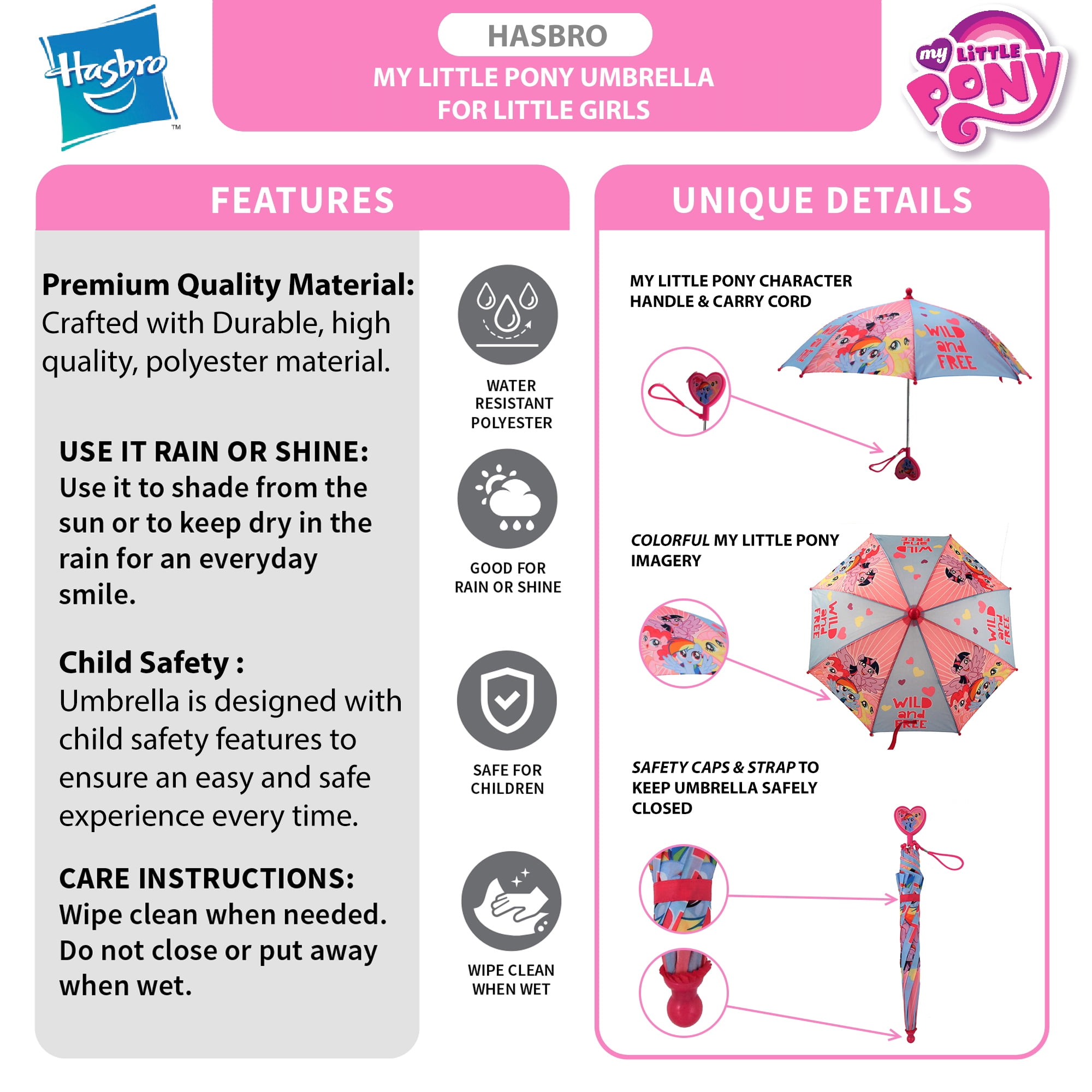 Hasbro Kids Umbrella For Little Girls, My Little Pony Ages 3-7 