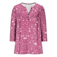 thumbnail image 6 of Enjoytime 3/4 Length Sleeve Womens Tops Vintage Print V-Neck Button Down Blouse Casual Office Work Plus Size Shirts Pink XXXL, 6 of 8
