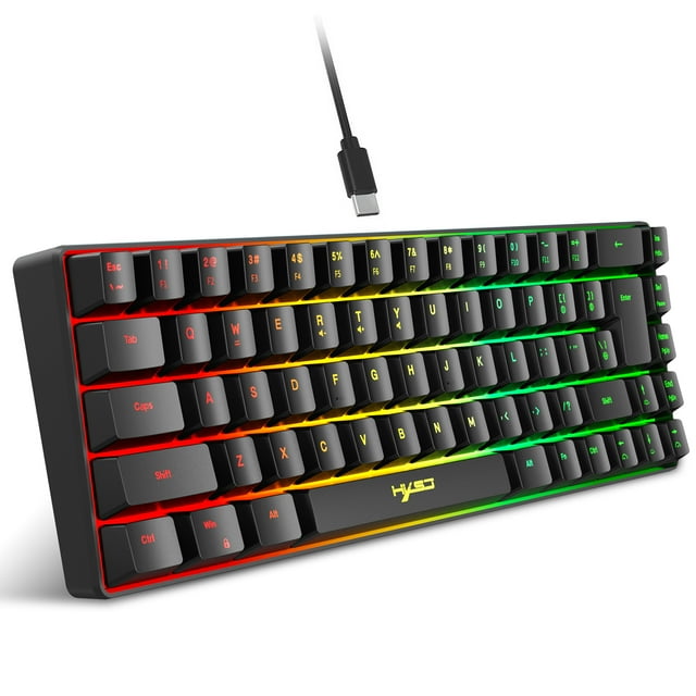 HXSJ V200 Clavier de Jeu à Membrane RGB 68 Touches avec Design Ergonomique, Câble USB-C Détachable, 19 Touches Sans Conflit, Touches à Injection ABS, Modes Rétroéclairés Multiples - Portable pour Gaming & Bureau