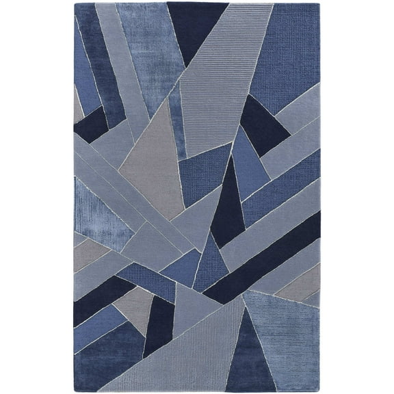 Feizy Nash Modern Geometric, Blue/Silver, 8' x 10' Area Rug Handmade Sheen Bohemian & Eclectic Color Block Floor Rug for Living room Bedroom