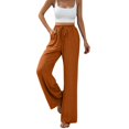 thumbnail image 2 of Endives Women's Wide Leg Pants Textured Elastic High Waisted Solid Color Flared Elegant Casual Pants Orange, 2 of 7