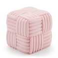 thumbnail image 7 of Tcbosik Square Corduroy Upholstered Ottoman Pouf in Pink, Soft and Comfortable Vanity Stool, Decorative Accent Footrest for Living Room & Bedroom – No Assembly Required, 7 of 7