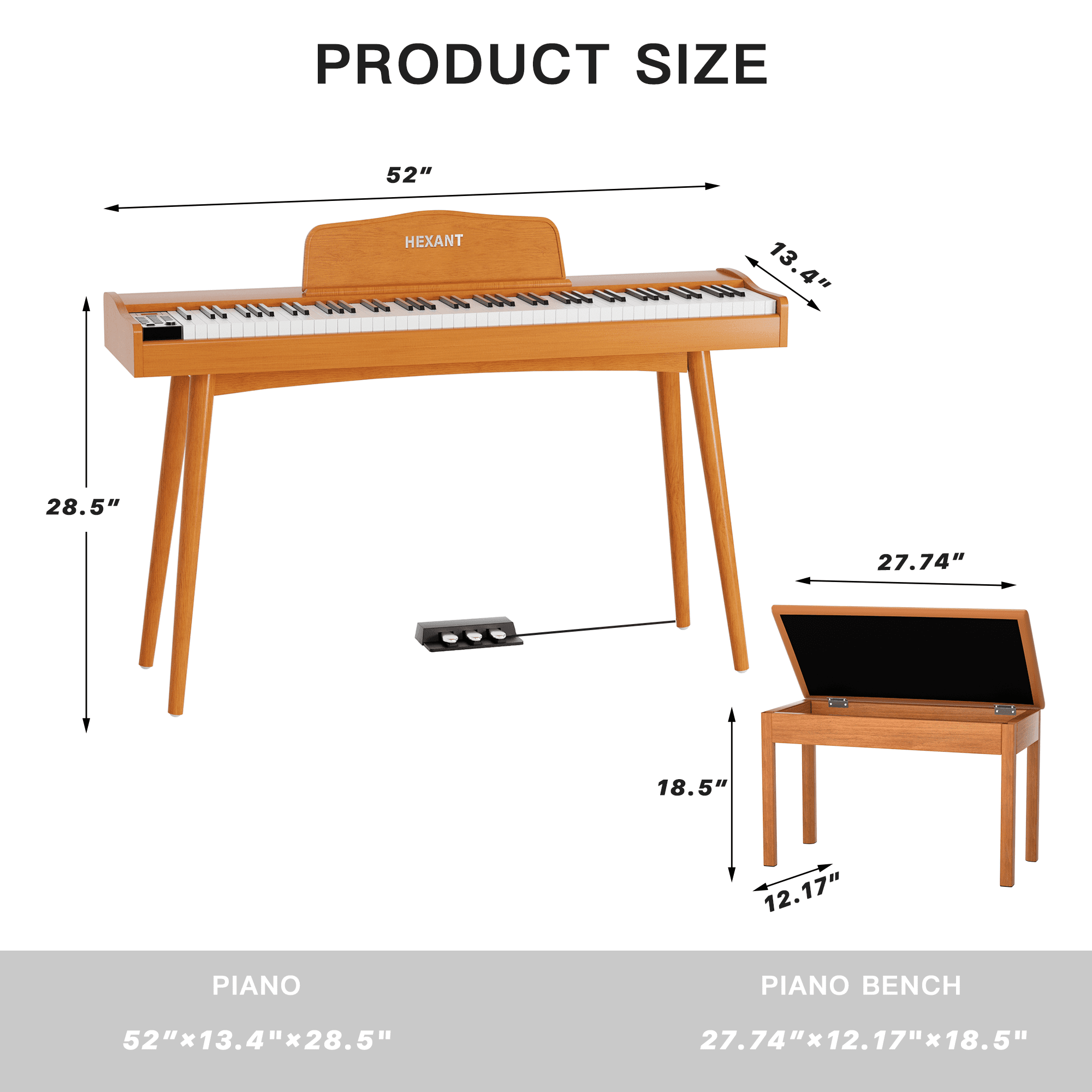 HEXANT 88- Key Hammer Weighted Digital Piano Keyboard, Wooden Electric Heavy Hammer Weighted Full Size Keyboard Piano, with 3-Pedal, Multi-Functional Keyboard and Stand (Piano/Bench Set)