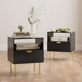 thumbnail image 3 of Masupu Dresser for Bedroom, Fluted Night Stand, End Table for Living Room, Mid Century Modern Bedside Table with Drawers, Nightstand with Gold Metal Legs, Bedroom Furniture Black Stripe, 3 of 9