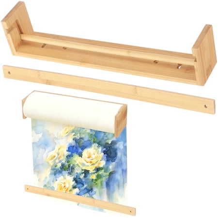 Wooden Wall Mount Paper Roll Holder 12 in Kraft Butcher Paper Dispenser with Safe Tear Strip Multi-Functional Art Easel for Kitchen DIY Projects Office Business Grocery Lists Creative Drawing