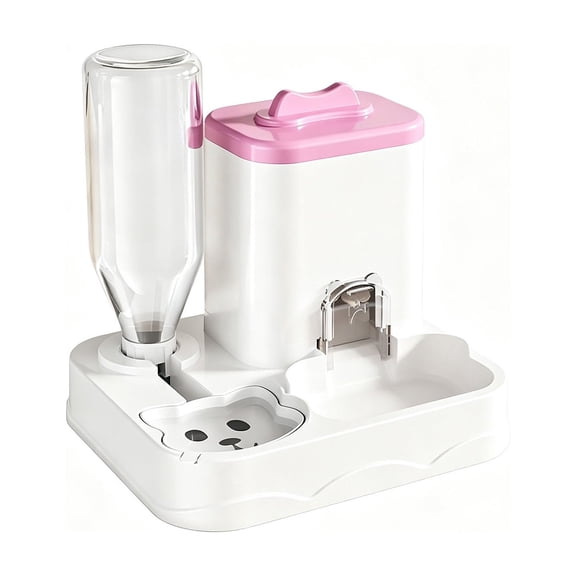 CHJK Automatic Dog Cat Feeder and Water Dispenser Combo, 1.2L Large Capacity Pet Food and Water Station with Integrated Bowl for Multiple Pets (Pink)