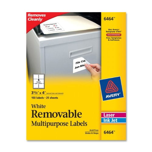 Avery Removable 3-1/3 x 4 Inch White ID Labels 150 Pack (6464) - Walmart.com - Walmart.com