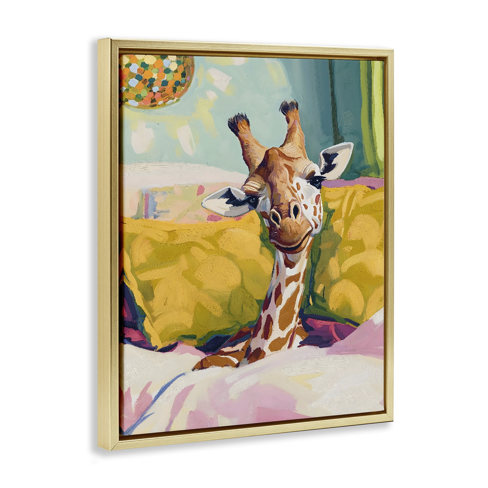 Stupell Industries Cozy Giraffe in Bed Gold Framed Floater Canvas Wall Art, design by The Prints Vibe