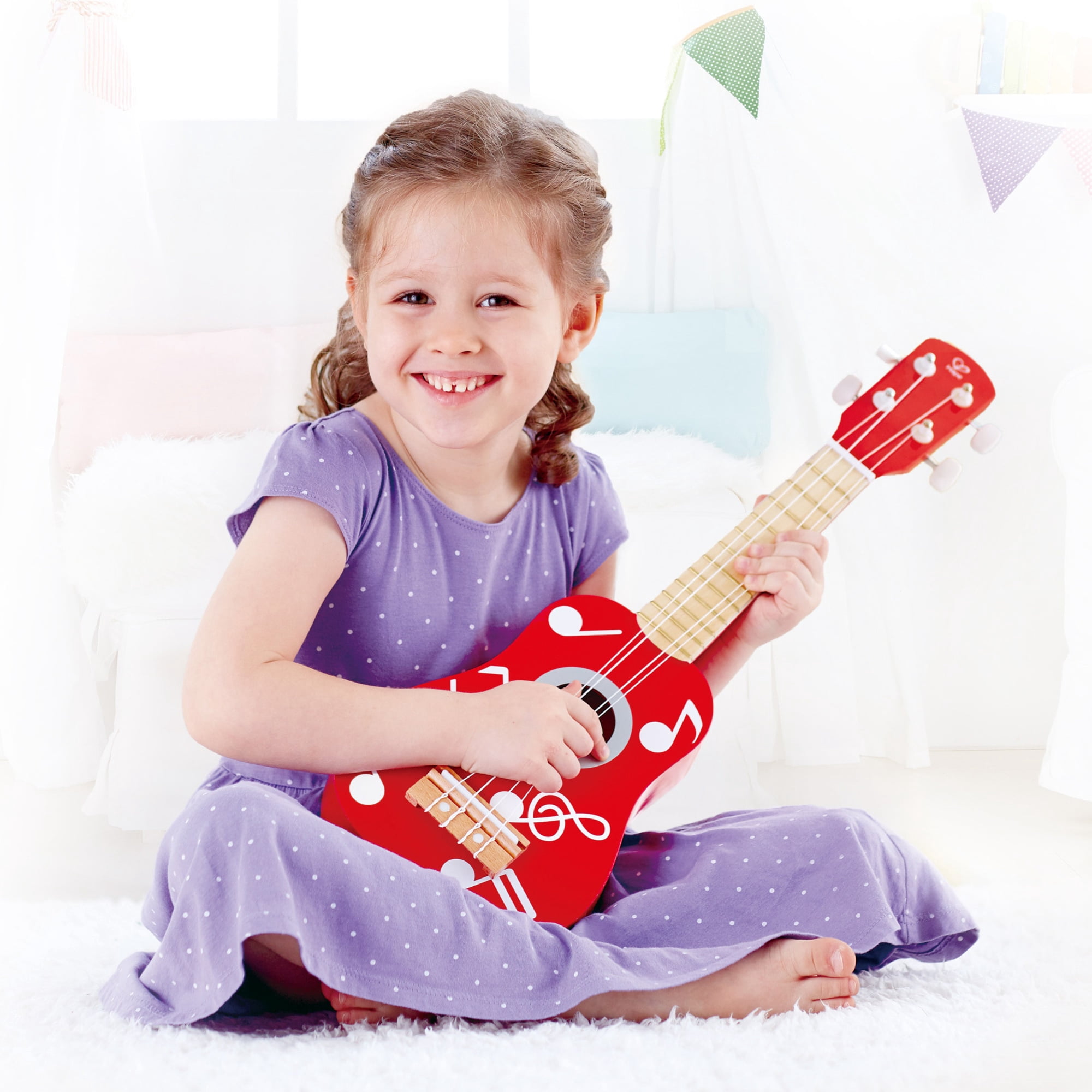 Hape Kid's Wooden 21" Toy Ukulele in Red, Preschool Kids & Toddler