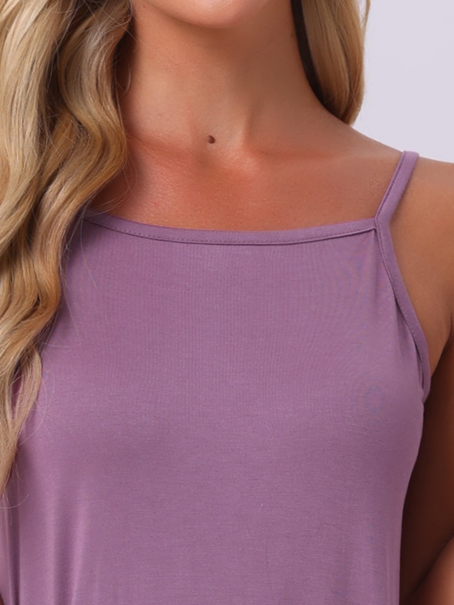 DARING DIVA Women's Modal Soft Square Neck Spaghetti Strap Dress Sleepwear XL Purple Pink