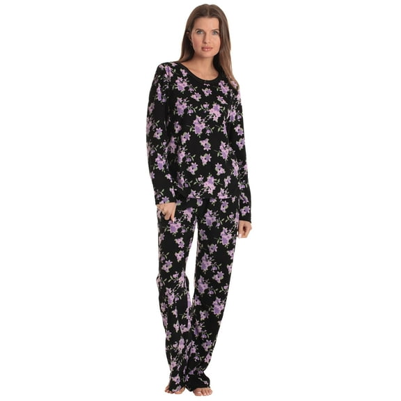 Just Love Thermal Fleece Pajamas for Women (Antique Floral Black, Small)