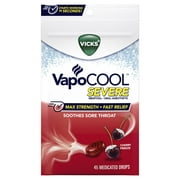 Vicks VapoCool Severe Medicated Sore Throat Drops, Menthol, Over-the-Counter Medicine, Cherry, 45 Ct