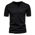 thumbnail image 4 of HOOMEUMY Workout Shirts for Men V-Neck Button Sports Fitness Shirts Casual Fashion Summer Comfy Lightweight Shirts Short Sleeve Shirt Solid Color (Black,L), 4 of 5