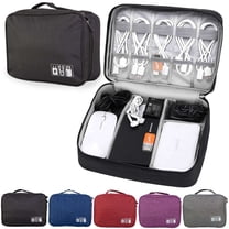 Gustave Design Cable Organizer Case, Waterproof Electronic Double Layer Storage Bag for USB Cable, Charger, Power Bank, Phone or Tablet Carrying Case Electronics Accessories (Black)