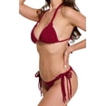 thumbnail image 3 of Women's Handmade Macramé Crochet Bikini with Adjustable Side Tie Bottoms and Removable Padding, Red, 3 of 6