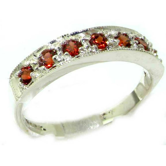 LBG 925 Sterling Silver Natural Garnet Womens Band Ring - Sizes 4 to 12 Available