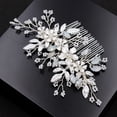 thumbnail image 2 of Nvzi-a Bridal Flower Wedding Hair Pins Crystal Pearl Hair Combs Clips Headpiece Gold Wedding Hair Accessories Jewelry with Rhinestone for Brides Bridesmaids Women (Silvery), 2 of 2
