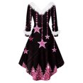 thumbnail image 3 of Women's Fashionable Casual Fitted Christmas Print Party Long-Sleeved V-Neck Hair Collar Dress for Holiday Parties and Events,Hot Pink,5XL, 3 of 4