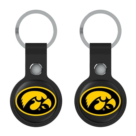 Keyscaper Iowa Hawkeyes Black Leatherette AirTag Holder 2-Pack