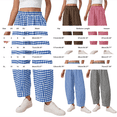 thumbnail image 2 of Women's Plaid High Waist Wide Leg Cropped Pants, Loose Relaxed Fit Barrel Trousers with Side Pockets, for Spring Summer Daily Wear, Travel or Casual Outfits Black L, 2 of 5