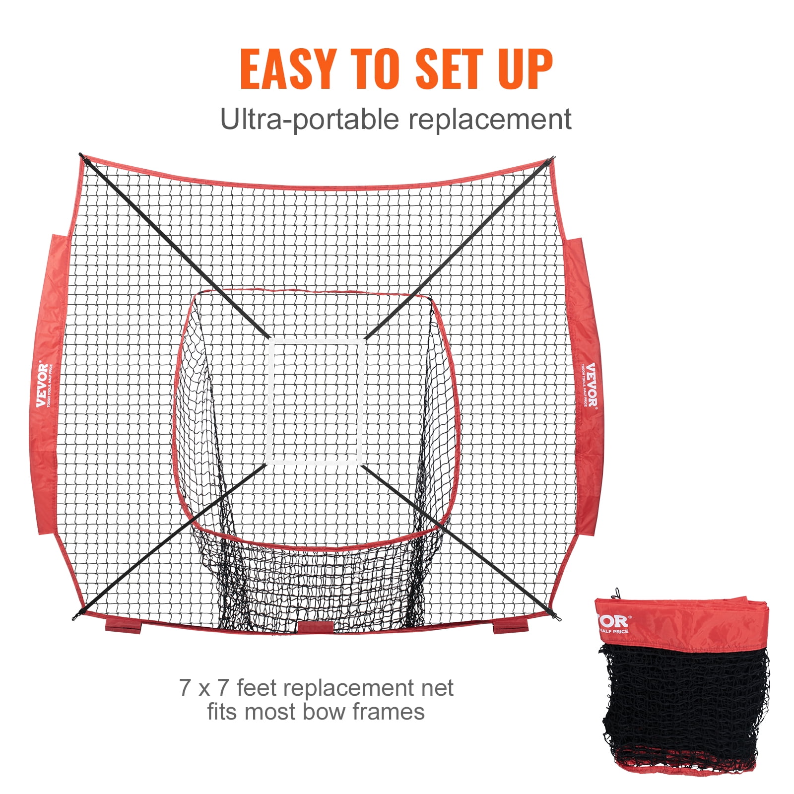 VEVOR 7x7 ft Baseball Softball Practice Net, Portable Baseball Training Net for Hitting Batting Catching Pitching, Backstop Baseball Equipment Training Aids with Strike Zone (Without framework)