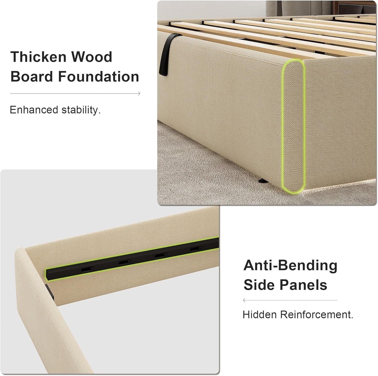 Winkalon Full Size Lift-Up Storage Bed Frame with Modern Wingback Headboard, Linen Upholstered Platform Bed, Hydraulic Gas Lift Support, Underbed Storage, Wooden Slats, No Box Spring Needed, Beige