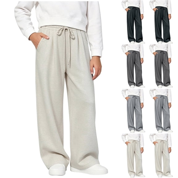 SDNall Girls Drawstring Wide Leg Sweatpants, Solid Color Elastic Waist Casual Trousers for School Sports, Fall Winter Daily Causal Pants 4-16 Years